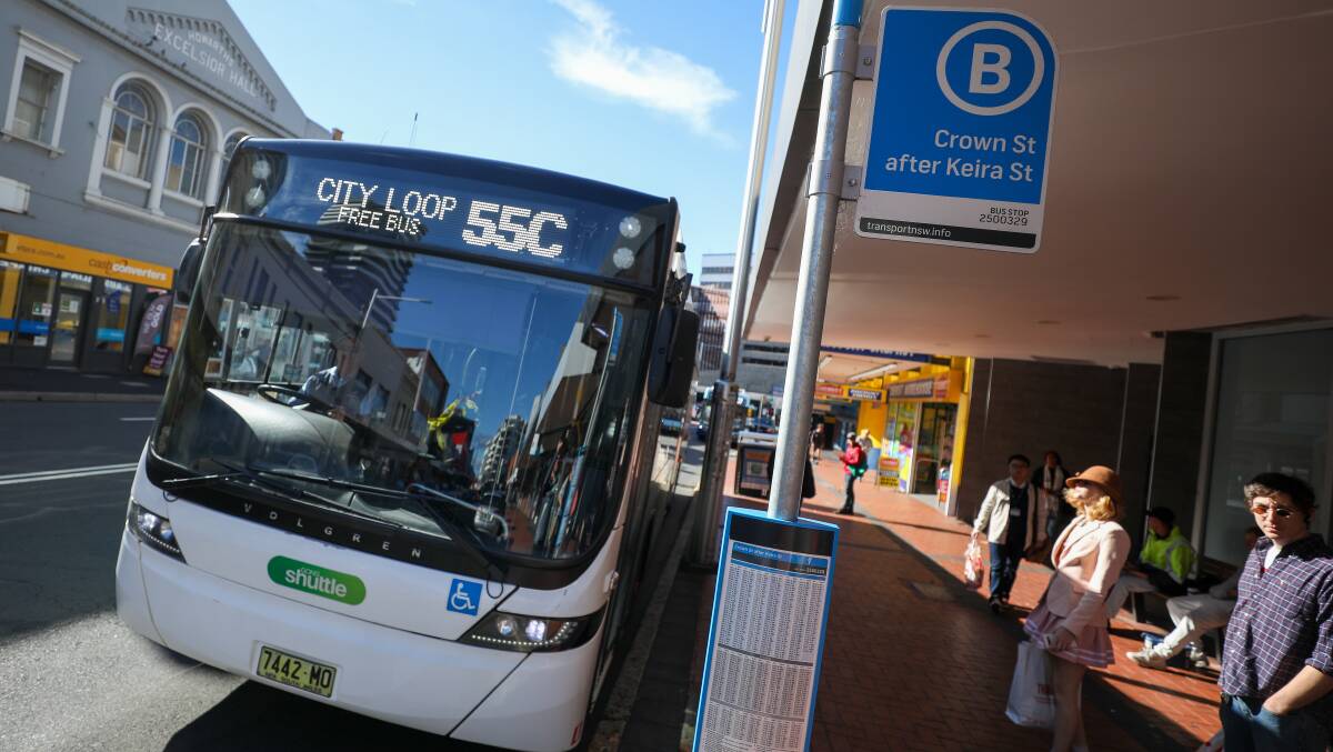 NEW: The city loop free bus at a bus stop on Crown Street near Keira Street, Wollongong. Picture: Adam McLean