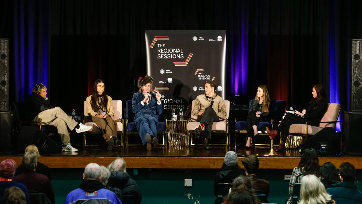 MUSICAL ROYALTY: Johnny Took (DMAs), Milan Ring, Tim Rogers, Zach Stephenson, Emma Swift and APRA AMCOS presenter Caroline during The Regional Sessions event in Wollongong on Thursday, June 17. Picture: Anna Warr