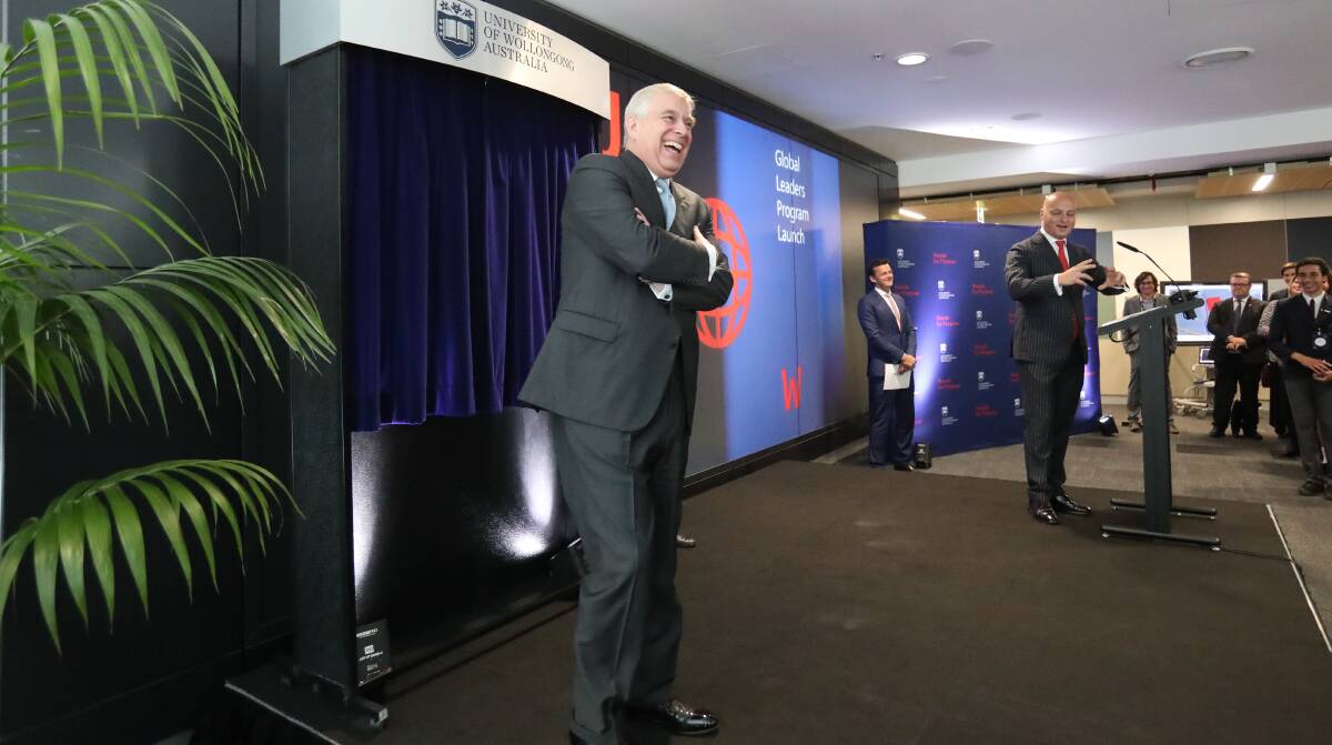 HAPPY: Prince Andrew had a great time launching the University of Wollongong's Global Leaders Education and Development program. Picture: Adam McLean