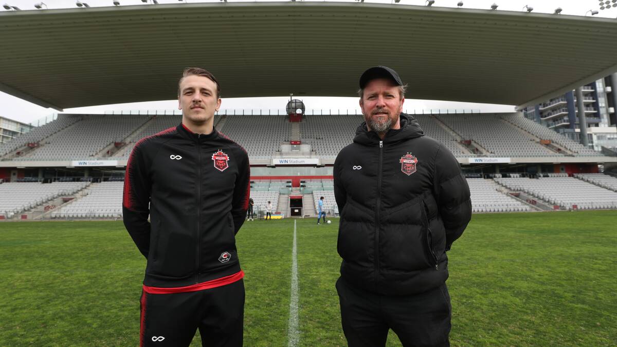 Wollongong Wolves captain Lachlan Scott and coach David Carney at WIN Stadium, ahead of the club's clash against Sydney Olympic at the Wollongong venue. The NPL game will be played after the Australia Cup clash between Sydney FC and Central Coast Mariners. Picture by Robert Peet