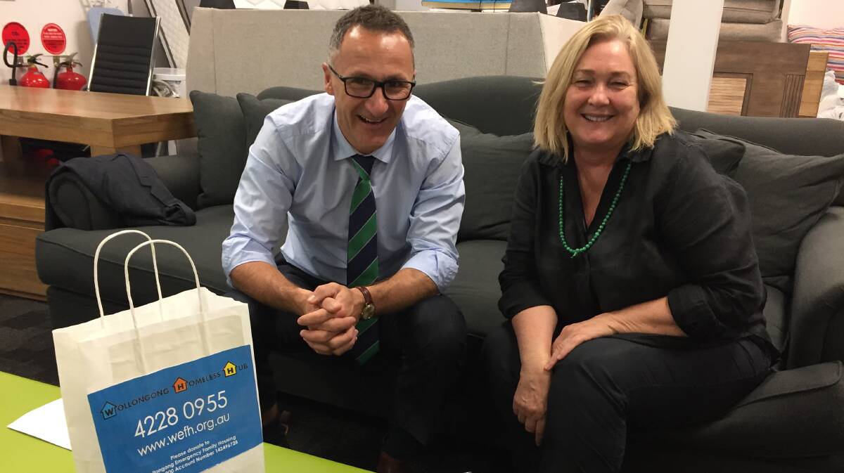 SHOW OF SUPPORT: Greens leader Dr Richard Di Natale with Wollongong Homeless Hub manager Julie Mitchell. Mr Di Natale believes the service needs more government support. Picture: Agron Latifi