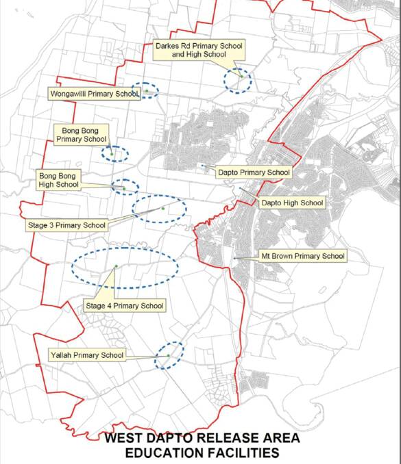 SCHOOLS PLAN: The latest council guidelines for West Dapto show the locations of an extra six primary schools and two high schools. Picture: Wollongong City Council.
