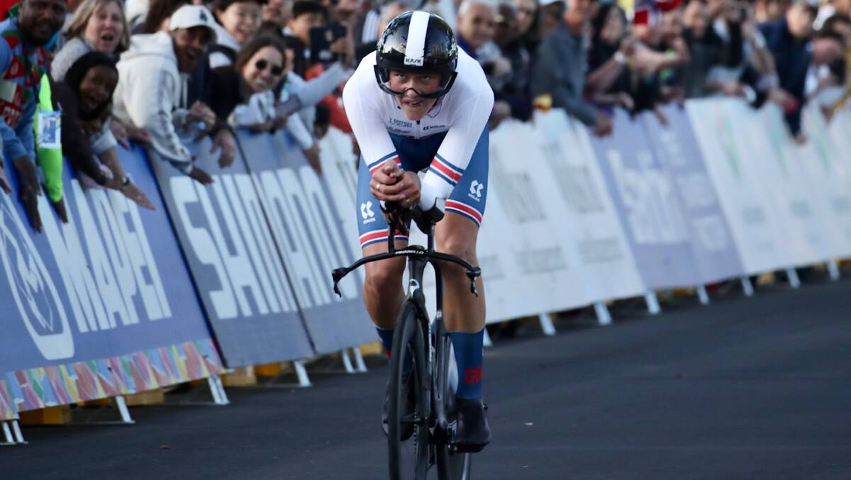 Joshua Tarling left it till late to win the junior men's time trial world championship in Wollongong on Tuesday. Picture: Adam McLean