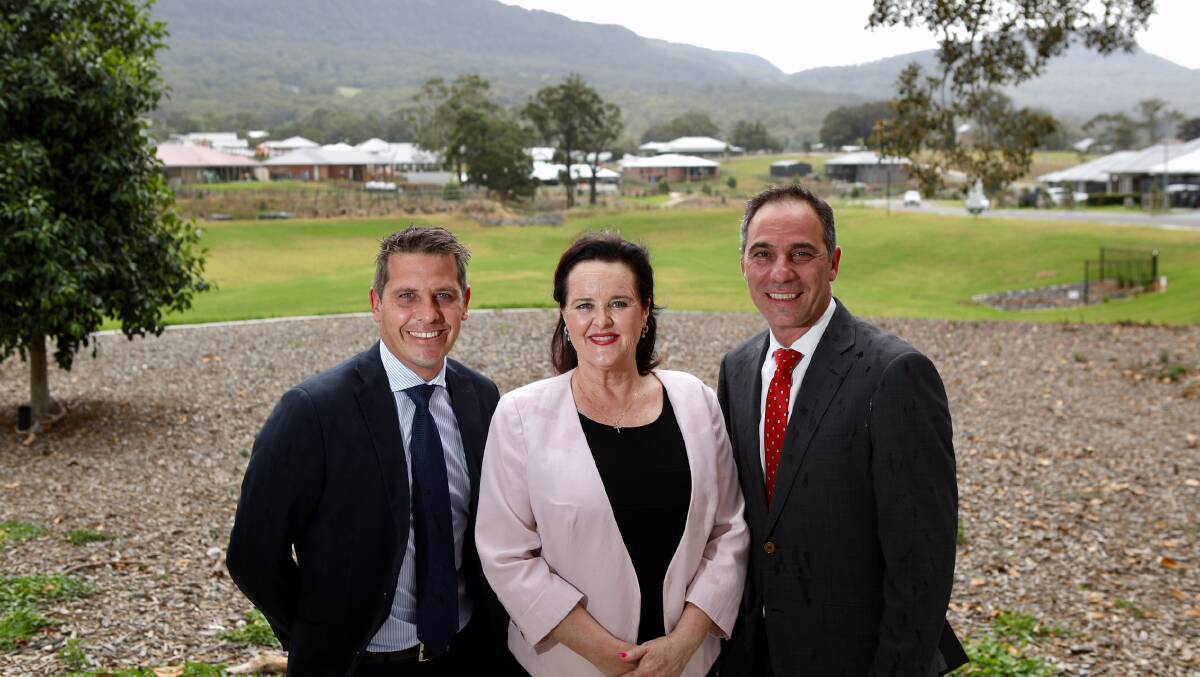NEW SCHOOL ANNOUNCEMENT: NSW Shadow Treasurer Ryan Park, Shadow Minister for Education, Jihad Dib and the Member for Shellharbour Anna Watson in Wongawilli. Picture: Adam McLean