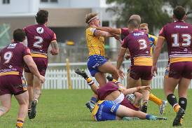Action from last year's Group Seven rugby league season opener between the Shellharbour Sharks and Warilla-Lake South Gorillas. The two teams meet again in round 1 on Sunday, April 7 at Cec Glenholmes Oval. Picture by Sylvia Liber