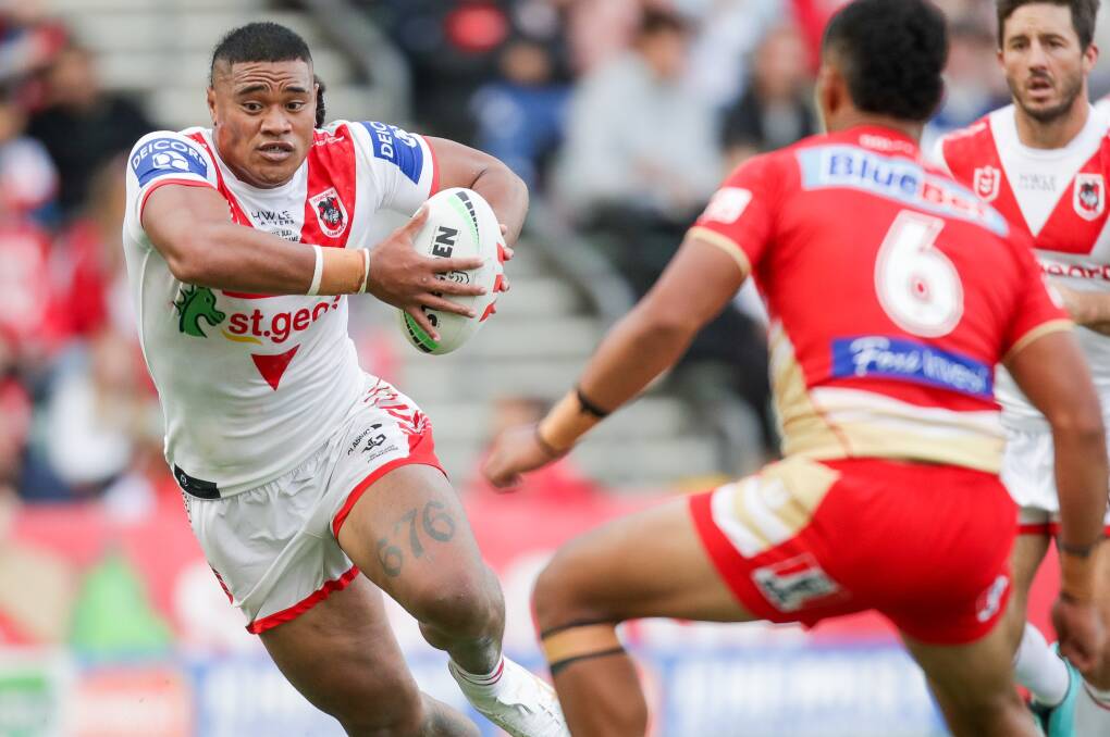 Moses Suli during the Dragons win over the Dolphins at WIN Stadium earlier this year. Picture by Adam McLean