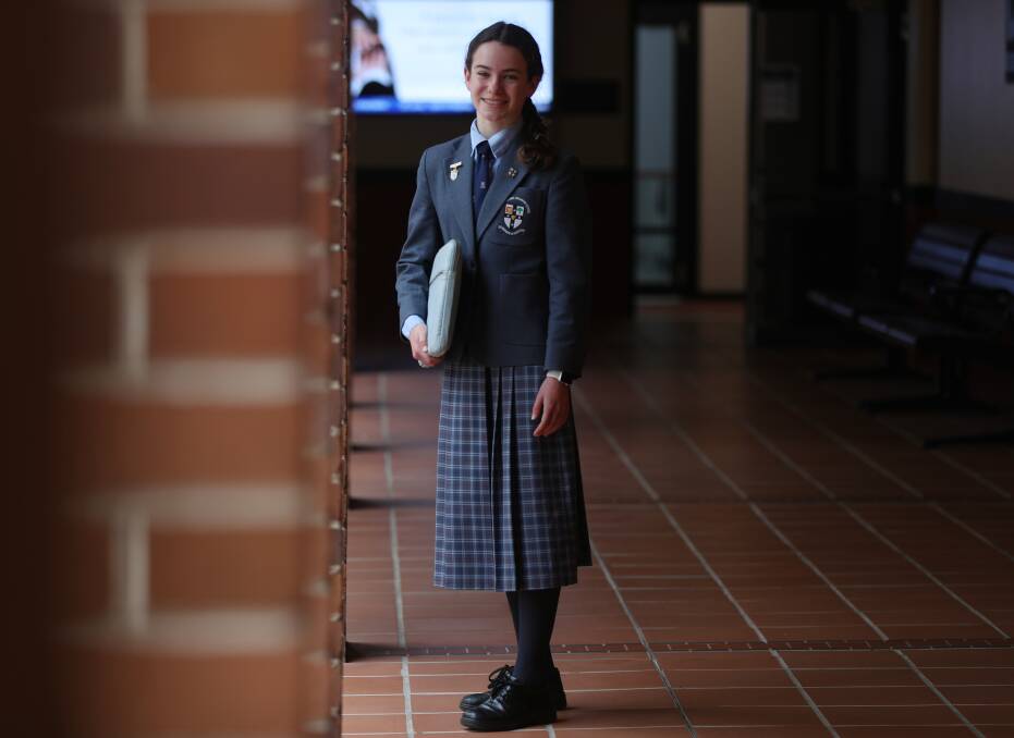 Marci Davis-Cook, a Year 8 student at The Illawarra Grammar School (TIGS), competed on the world stage with a website and app aimed at improving the mental health of volunteer fire fighters. Picture: Robert Peet