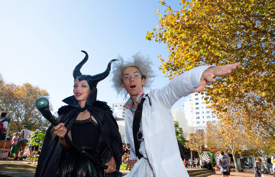 IN CHARACTER: Molly James and Charlie James dressed as Maleficent and Doc Brown from Back to the Future.