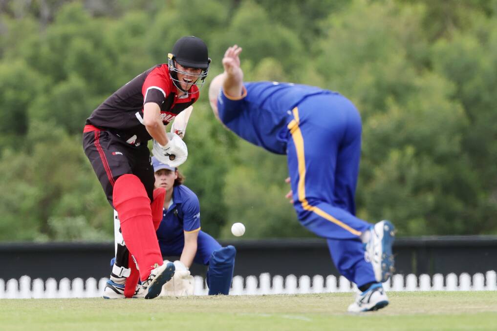 Kieran Gilly batting against Kiama Cavaliers. The Rail batter top-scored as his team downed Kiama by 65 runs on Saturday. Picture by Sylvia Liber 