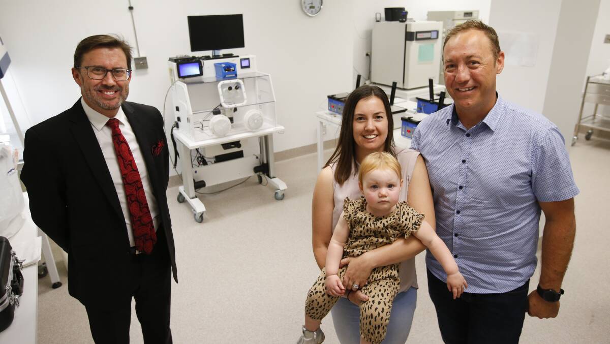 THUMBS UP: IVF Australia Wollongong clinical director Dr David Greening with Hayley, Breanna and Brett Howard have backed moves to lift the temporary suspension of elective surgeries, including IVF. Picture: Anna Warr