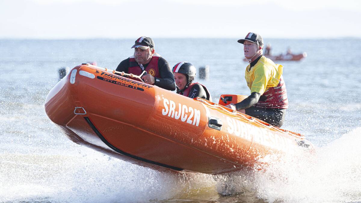 WINNING FORM: Kiama Downs SLSC in action taking out the Sharkskin NSW IRB Championships in South West Rocks on Sunday in a nail-biting finish. Picture: Malcolm Trees
