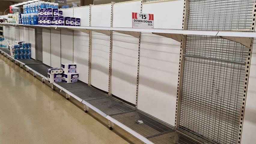 The toilet paper aisle at Coles Warrawong at 11am Thursday. Picture: Supplied.