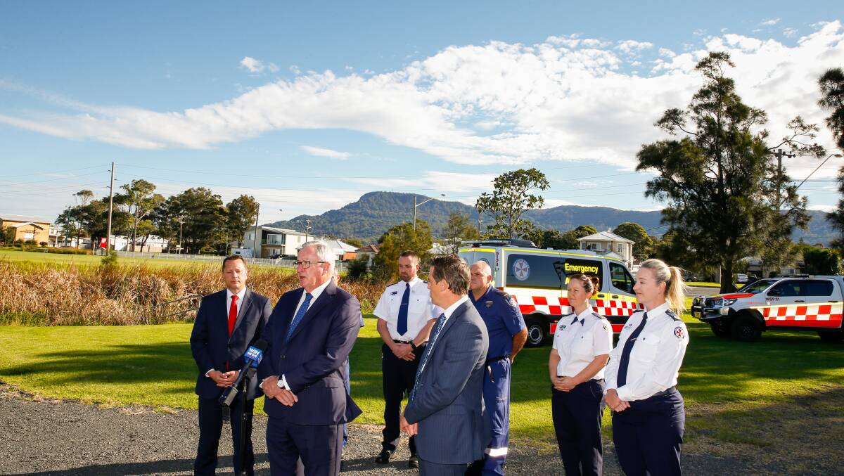 NEW STATION: NSW Health Minister Brad Hazzard joined Labor counterparts Ryan Park and Paul Scully to announce Fairy Meadow would receive its own ambulance station. Picture: Anna Warr