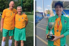 Steve Dunwell, Nicke Greathead and Tanya Sabell represented Australia at the recent International Walking Football Federation (IWFF) World Championships in the UK. Pictures supplied