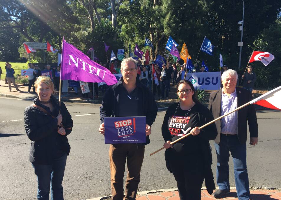 ENOUGH IS ENOUGH: Fiona Probyn-Rapsey, Robert Long, Lisa Simmons and Arthur Rorris were at the Fund our TAFE, Fund our University, Fix the Skills Crisis rally in Wollongong. Picture: Agron Latifi