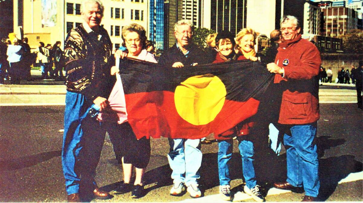 PROUD DAY: Colin Markham (left) with family and friends during the Reconciliation Bridge Walk at Sydney Harbour Bridge in 2000
