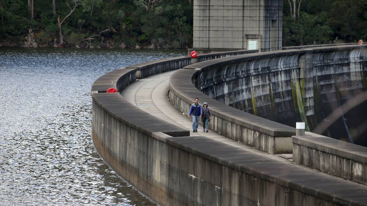 Woronora Dam was 98 per cent full when this photo was taken in June, 2016, but is down to 54.9 per cent, even with recent rain. Picture John Veage
