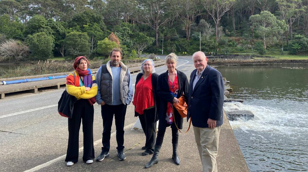 Lee Evans with stakeholders earlier this year. From left, Kate Harrison, Bundeena Maianbar Chamber of Commerce; James Lancaster, owner of Audley Dance Hall Cafe and Events; Helen Armstrong, Bundeena Progress Association, Marion Stehouwer, Bundeena Maianbar Chamber of Commerce; Lee Evans.