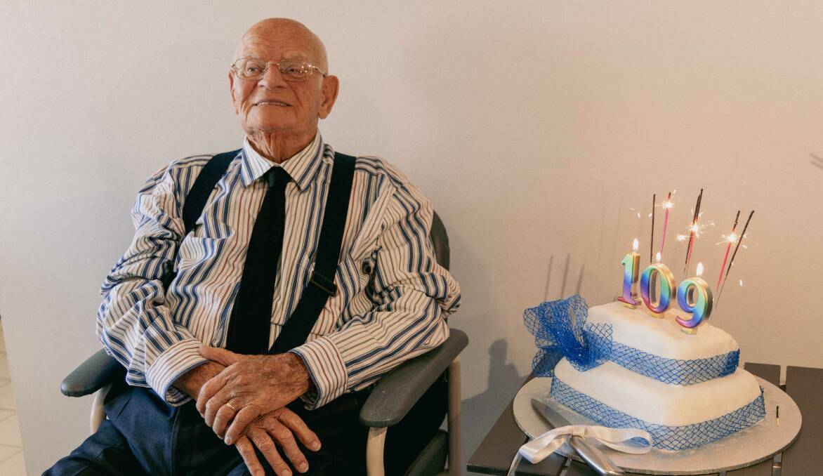 Frank Mawer on his 109th birthday. Picture: supplied