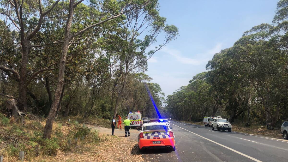 Emergency services at the scene near Moruya Airport.