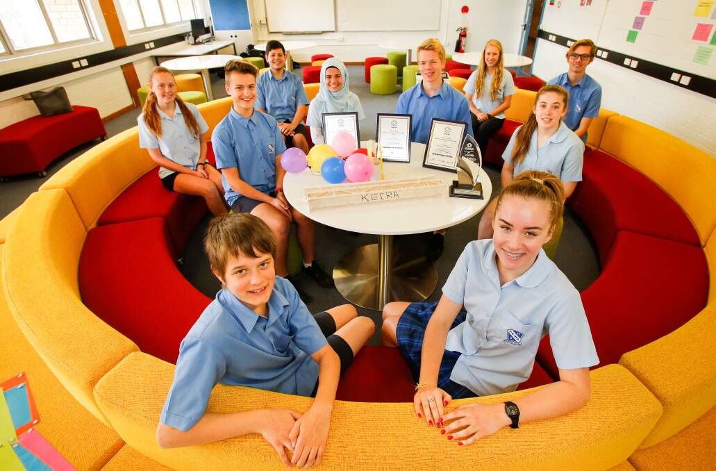 COLLABORATION: Keira High School Year 10 students (L-R) Gabrielle Weine, James Smith, Jarrad Pritchard, Christopher Issa, Sara Alarnoos, Jack Cockington, Brooke Wilson, Natalie Martin, Drew Buckley and Blake Picton will represent the Illawarra region at the NSW Science and Engineering Challenge on Thursday. Picture: Adam McLean