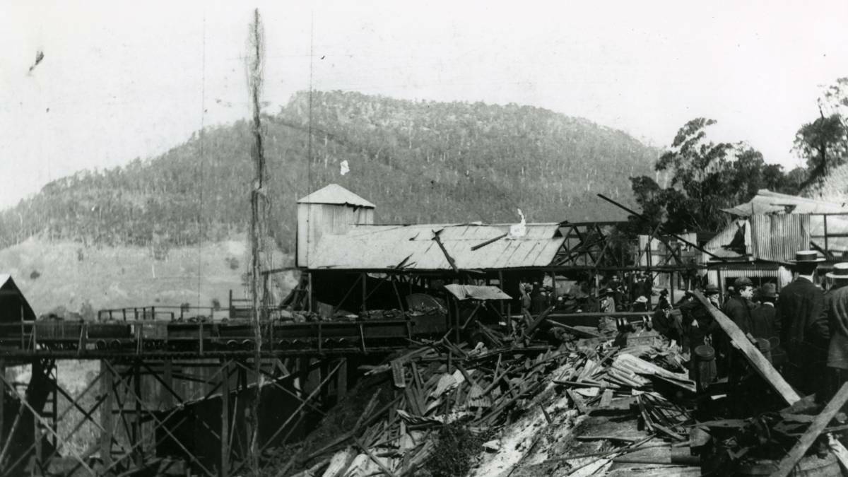 The ruins of the engine shed at Mt Kembla Mine, close to the mouth of the main tunnel. Pictures: From the collections of the Wollongong City Library and the Illawarra Historical Society