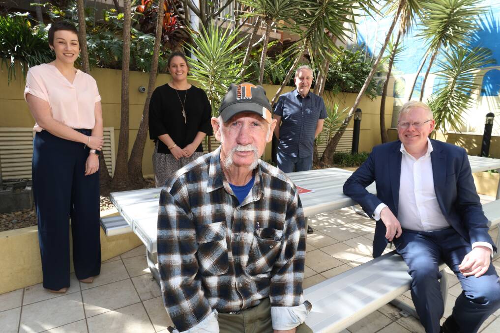 HELP: Bob Petersen, pictured with Nikayla Beer-Herring from the Housing Trust, Natalie Woodhams from the Together Home program, Derek Nattrass from the Homeless Hub and MP Gareth Ward. Picture: Robert Peet