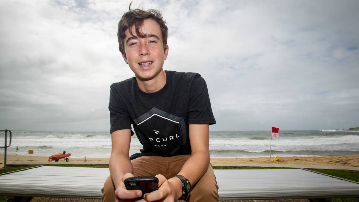TECHNOLOGY: Minnamurra resident Sam Aubin, 14, will soon head to the US to showcase the new predictive shark app which he has created. Picture: Georgia Matts