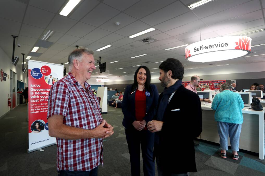 Paul McShane with Aleesha Poidevin and Minister Victor Dominello. Picture: Sylvia Liber