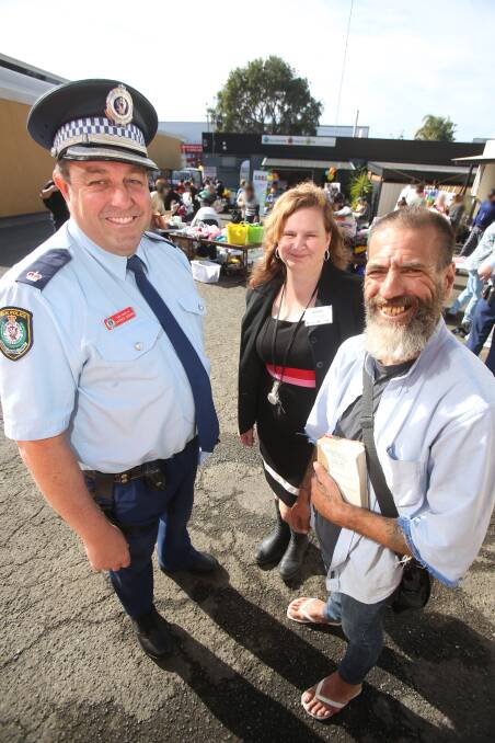 EVENT: Chief inspector Darren Brown, Mandy Booker from Wollongong Homeless Hub and Cheyenne Povey at Friday's event. Picture: Robert Peet