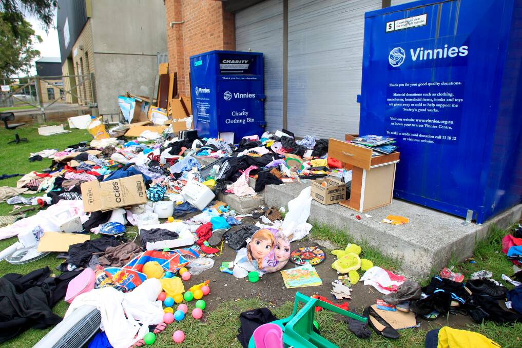 Some of the items dumped at the Vinnies site at North Wollongong, pictured on Boxing Day. Picture: Georgia Matts