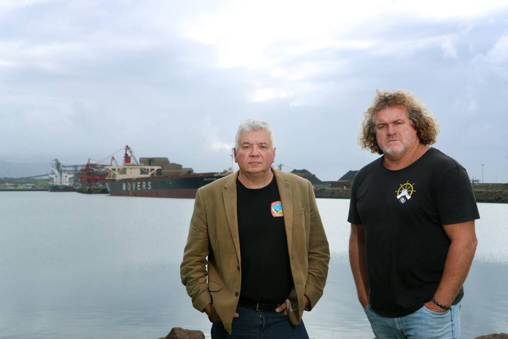 CALLING FOR INQUIRY: South Coast Labour Council secretary Arthur Rorris and the Maritime Union's southern NSW branch secretary Mick Cross at Port Kembla on Tuesday. Picture: Sylvia Liber 