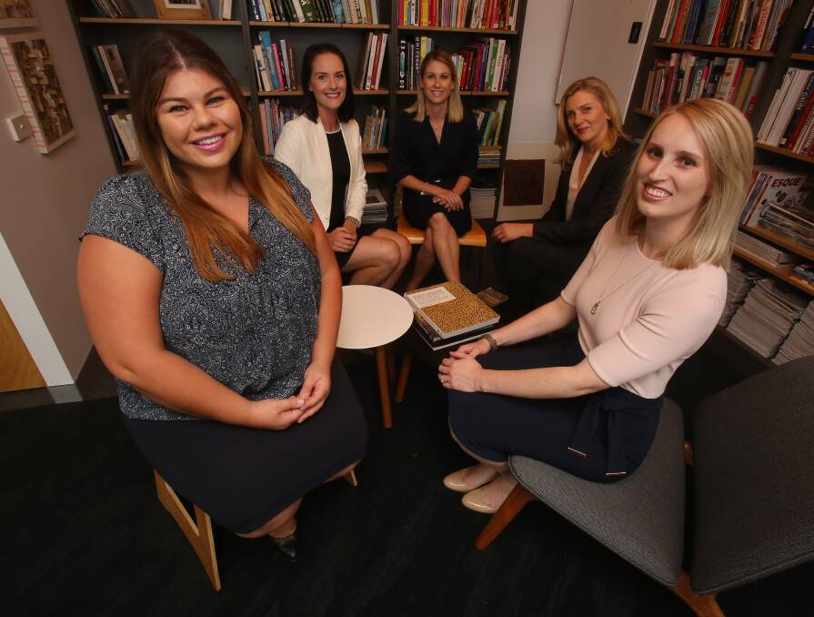 Mignon Kriegel, Madeline Cross and Holly Howell with Jennifer Macquarie and Sarah Bourke from the Property Council. Picture: Robert Peet
