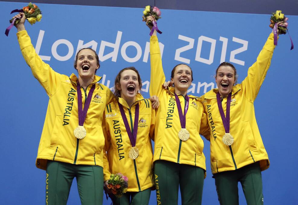 AMBASSADOR: Annabelle Williams (third from left) and team-mates with their 4x100m medley relay gold medals at the 2012 Paralympics. Picture: AP Photo/Lefteris Pitarakis