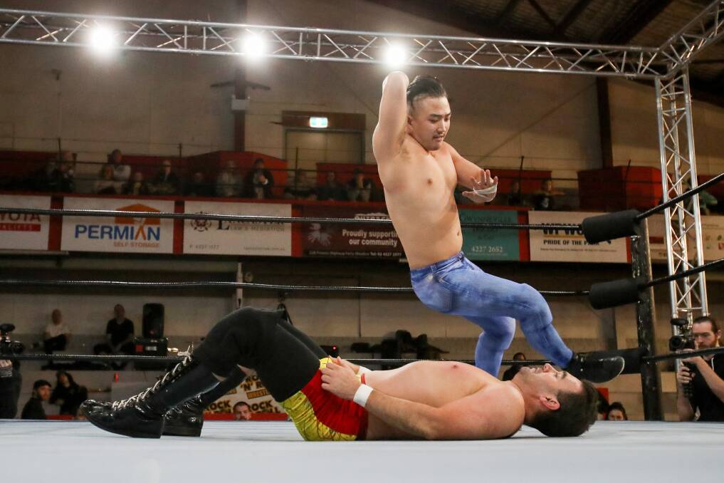 WRESTLING: In-ring action from a recent Rock ‘n’ Roll Wrestling show in Wollongong. The promotion will host a fundraising show at Dapto this weekend. Picture: Adam McLean  