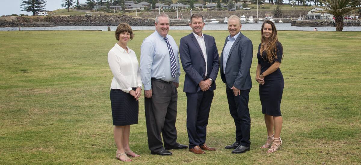 First National Coast and Country's Susan Spence, Jason Stalgis, Andy Wharton, Terry Digger and Marnie Beauchamp. Picture: Supplied