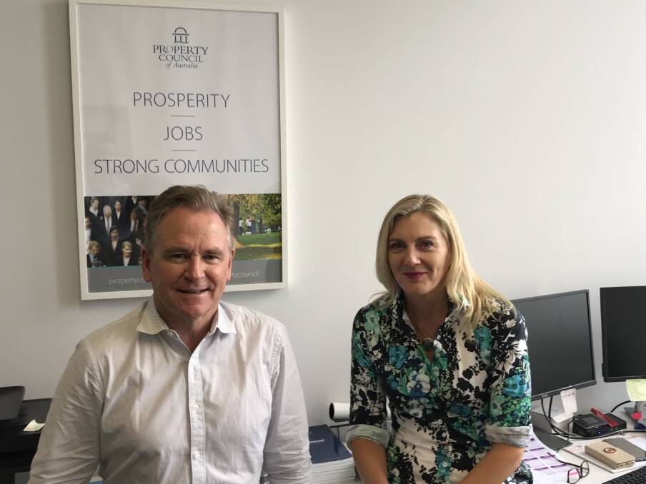  LOOKING AHEAD: Property Council Illawarra chair Mark Jones and deputy chair Jennifer Macquarie. Picture: Brendan Crabb