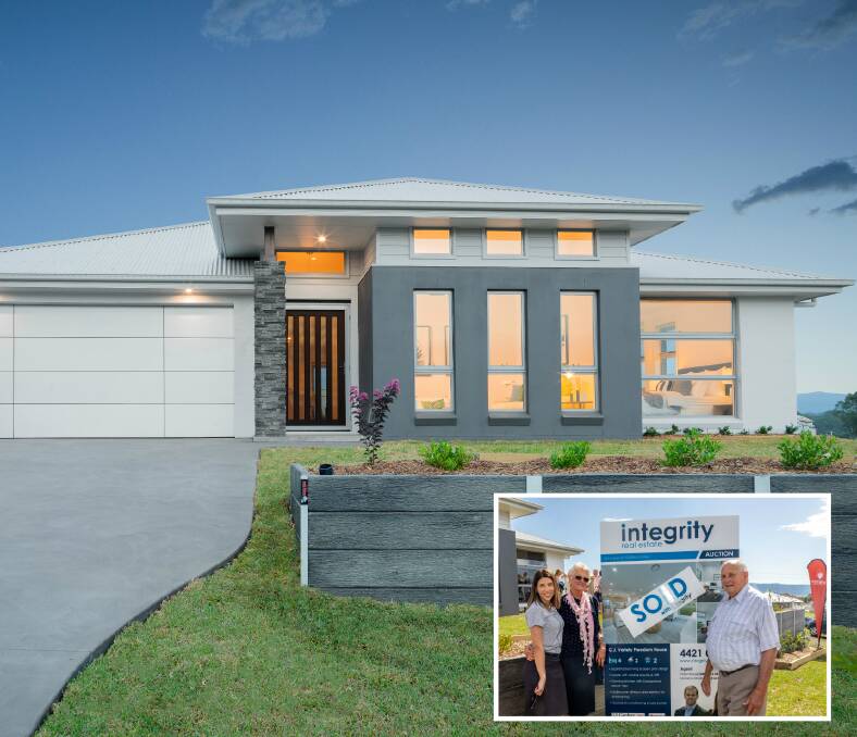 SOLD: The G.J. Gardner Variety Freedom House. (Inset) Natasha Khelloul (Integrity Real Estate) with buyers Judy and Peter Webb. Pictures: Supplied 
