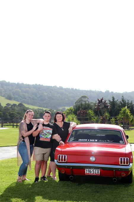 Relay for Life ambassadors Zali, Jye and Tanya Mowbray, pictured with the 1966 Mustang that will be featured as part of the 2018 Relay. Picture: Sylvia Liber