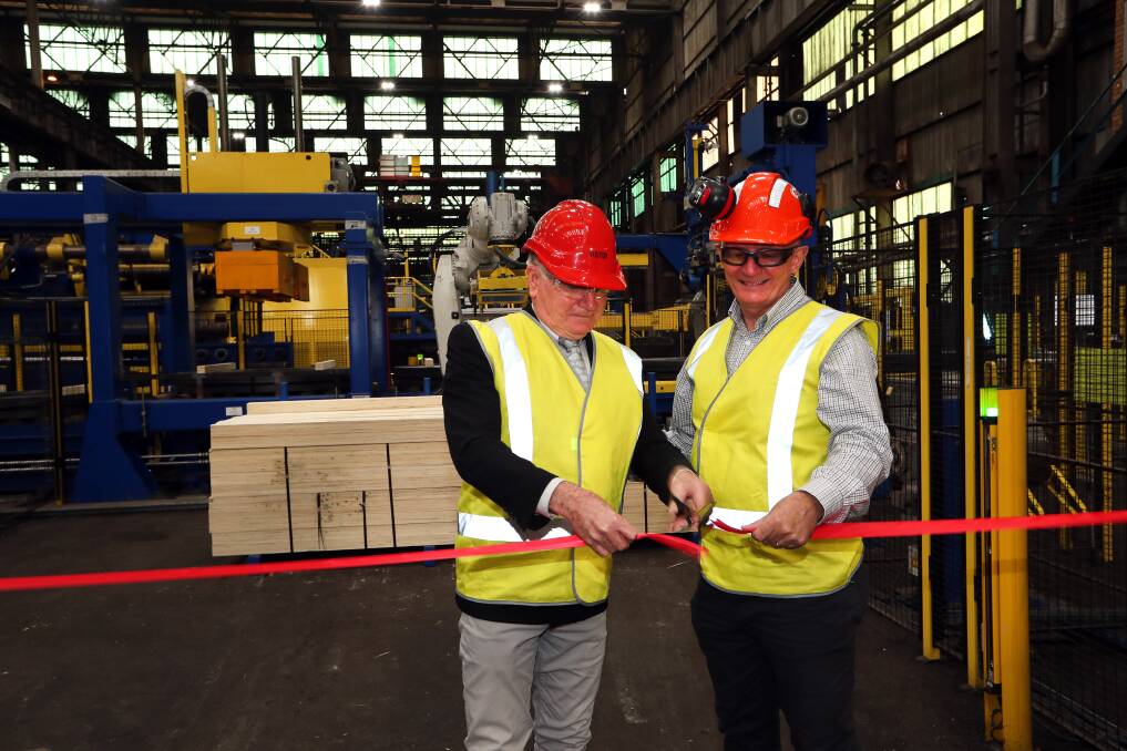 Wollongong Lord Mayor Gordon Bradbery and Dave Bell, general manager of manufacturing at Tuesday's launch.