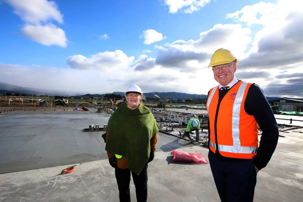 PROJECT: Shellharbour Mayor Marianne Saliba and Kiama MP Gareth Ward were present for the completion of the slab on Wednesday. Picture: Sylvia Liber