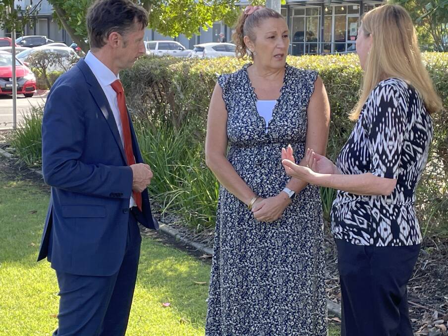 CONCERNS: Mrs Green with Shadow Assistant Treasurer Stephen Jones, Member for Whitlam; and Sharon Bird, Member for Cunningham on Friday. Picture: Brendan Crabb
