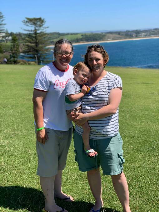 Charmaine Byrne (right) and wife Michelle Fountain with three-year-old son Lachlan. Picture: Supplied 