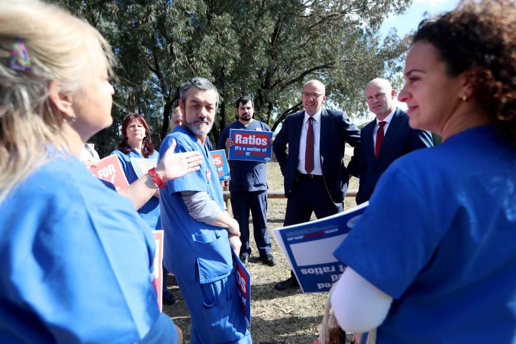 ANNOUNCEMENT: NSW Opposition Leader Luke Foley and Labor candidate for Kiama Andy Higgins during a visit to Shellharbour Hospital on Wednesday. Picture: Sylvia Liber