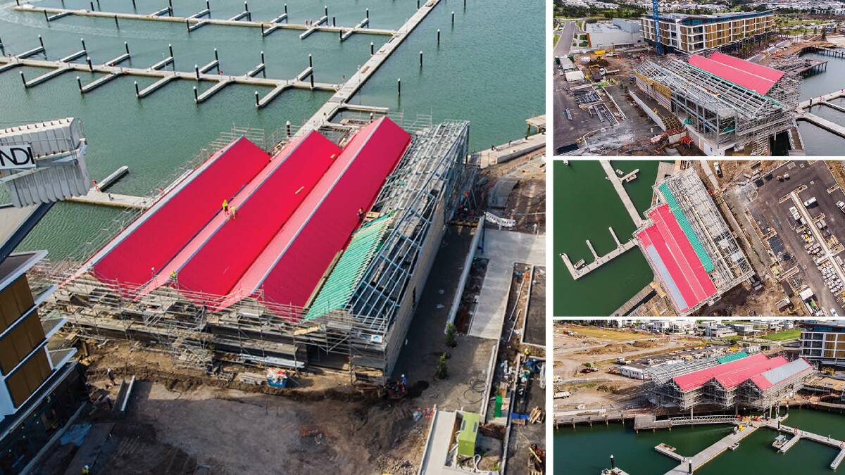 PROJECT: Aerial images of the roof being put in place at the tavern at The Waterfront, Shell Cove. Frasers Property Australia say The Waterfront Tavern is progressing well. Pictures: Supplied