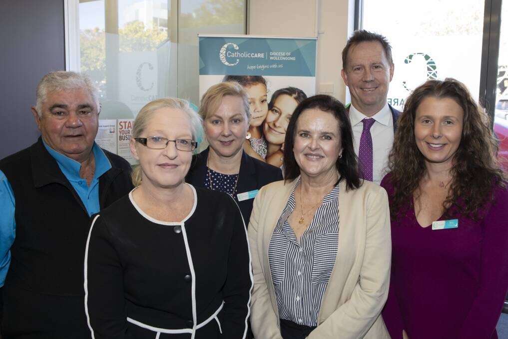 Uncle Gerald Brown, deputy mayor Kellie Marsh, Roseanne Plunkett, Anna Watson MP, CatholicCare's Michael Austin and Eva Fraticelli at the ParentsNext launch on Monday.