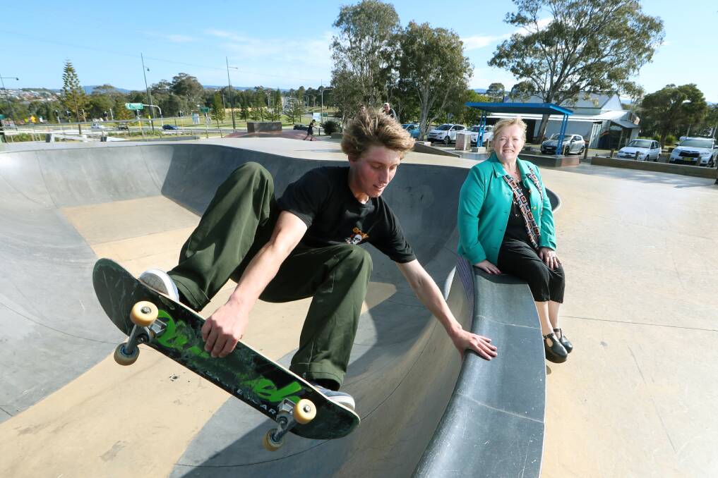ACTION: Pro skater Dani Campbell with Shellharbour Mayor Marianne Saliba. Picture: Sylvia Liber