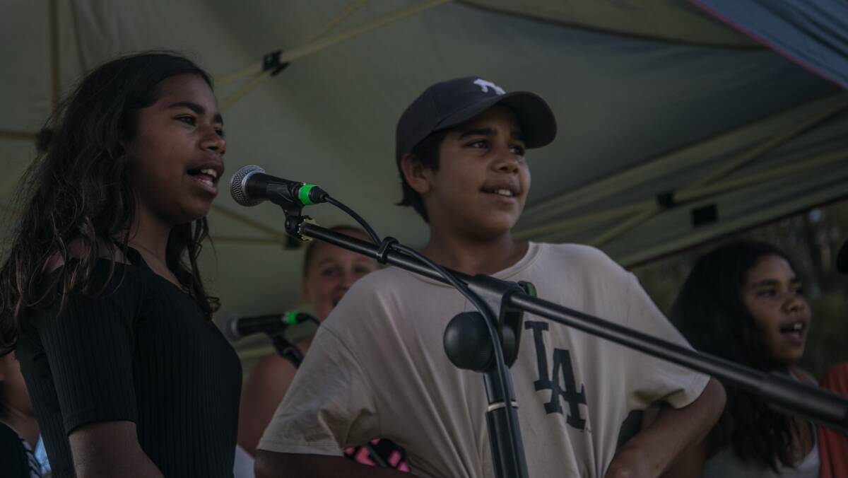 Lully Brown, Elwyn Brown and Nichole Brown rapping on-stage at the Saltwater Festival earlier this month. Picture: Emma Korhonen