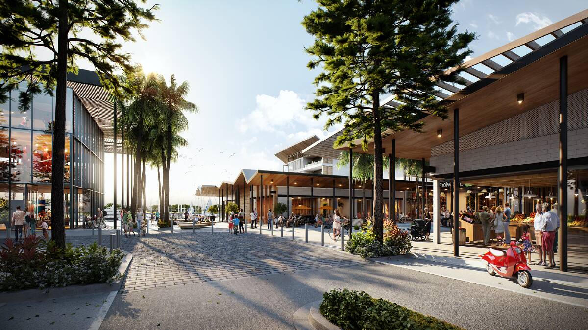 DEVELOPMENT: An artist's impression of The Waterfront, Shell Cove. Stage one of Shell Cove town centre, comprising a 4450sqm retail precinct, will be integrated with the new boat harbour. Picture: Supplied