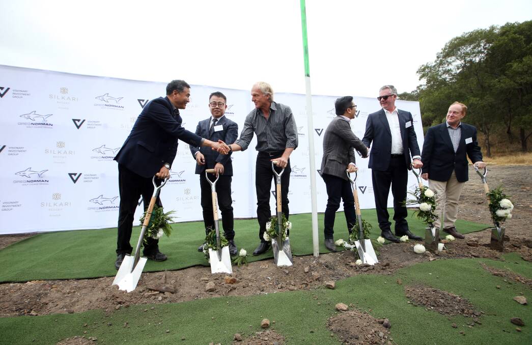 Dapto to the fore: Golf legend Greg Norman on site with Visionary Investment Group bosses. 
